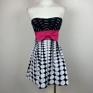 Speechless Dress Juniors 3 Black White Polka Dot Strapless Bow Party Y2K